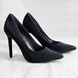 Black Rhinestone Sparkly Pumps Size 10 Black Crystal High Heels Formal Glam